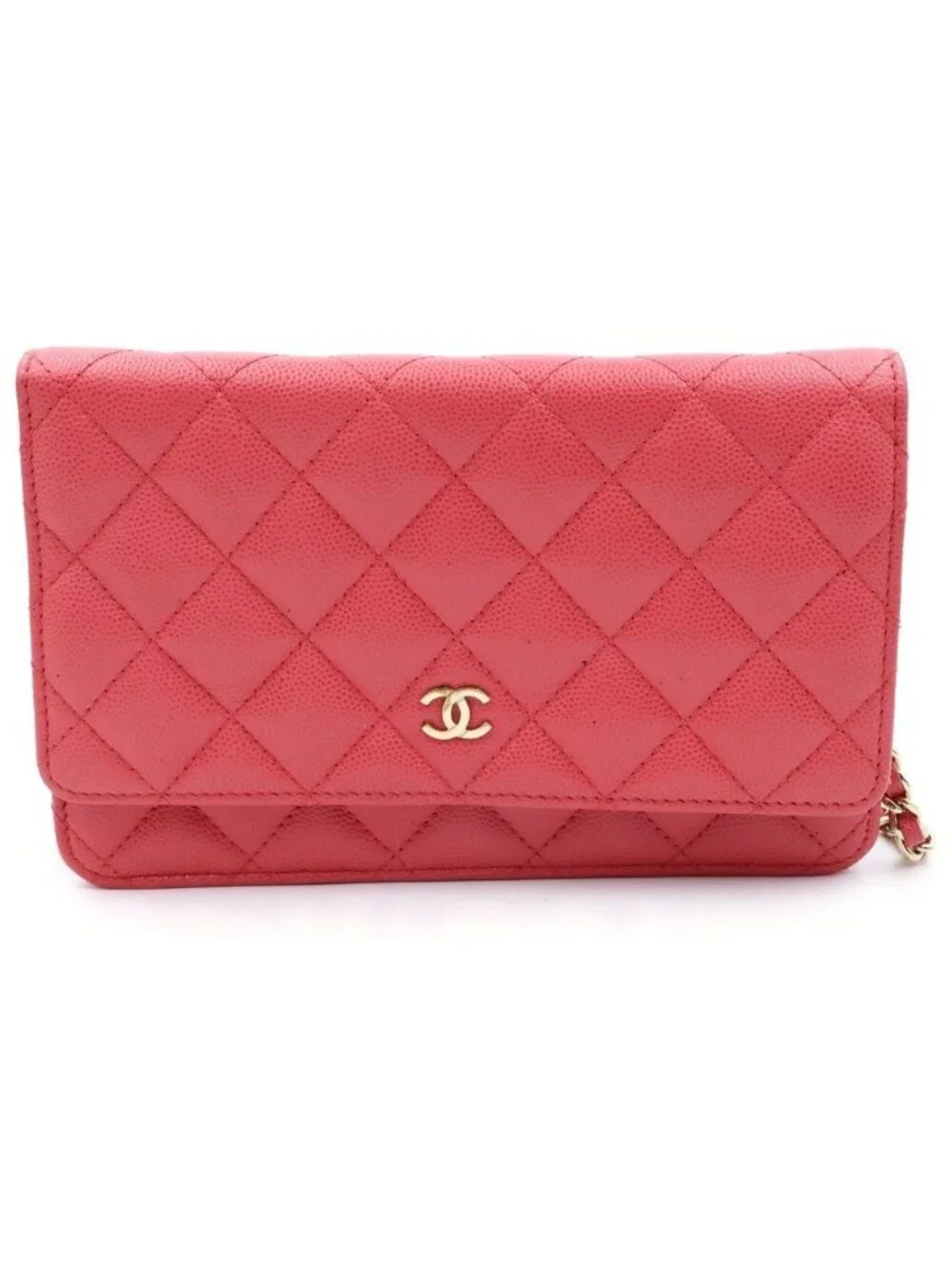 Chanel CC Logo Quilted Caviar Leather Gold Chain Wallet Shoulder Bag Pink